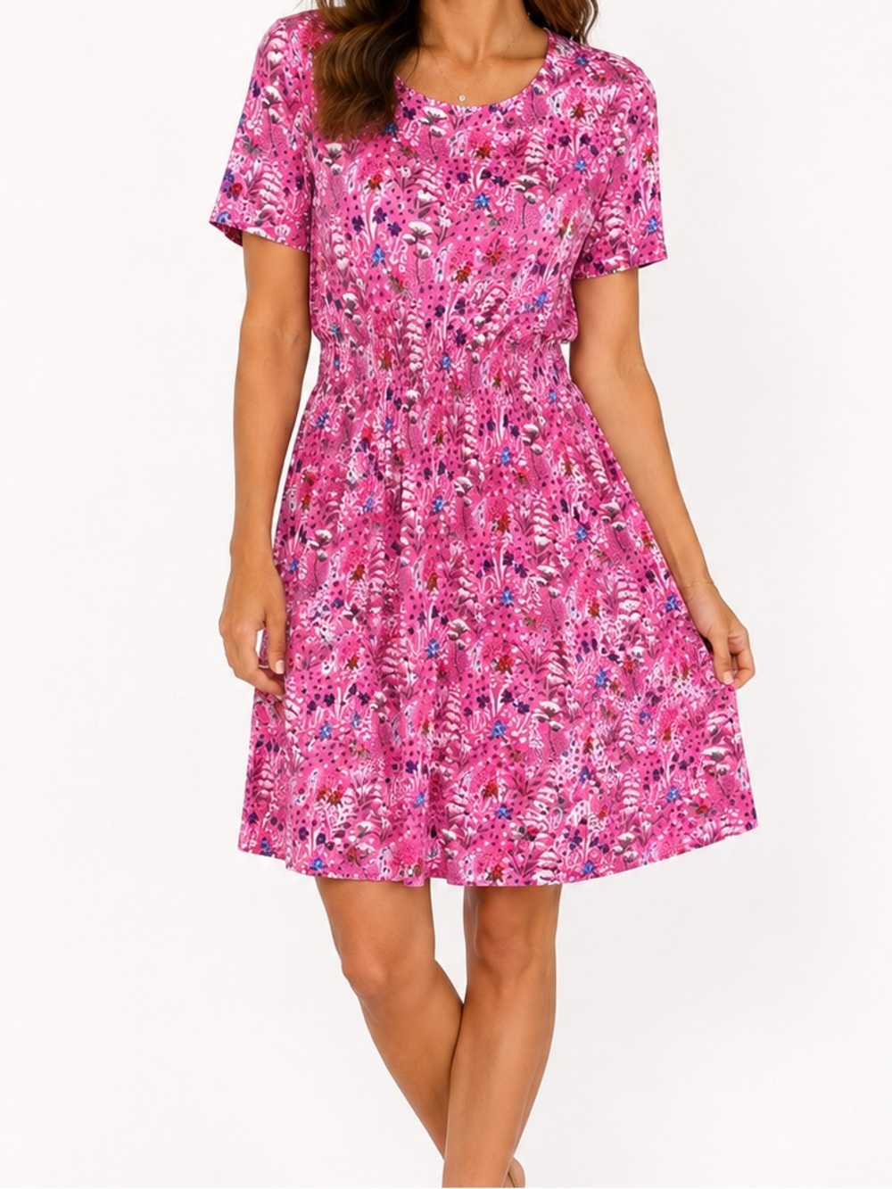 Boden Pink Floral Jersey Midi Dress US 6 UK 10 Casual Short Sleeve Dress